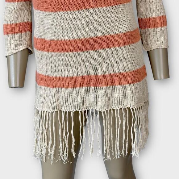 Willow & Clay Linen Blend Fringed Knit Lightweight Sweater Size S Striped Cream - Picture 5 of 14